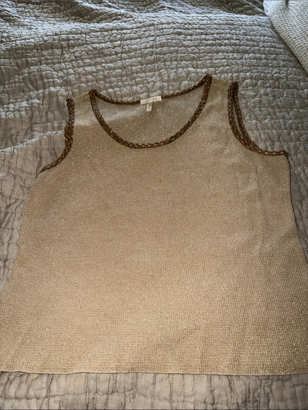 Vintage Escada Metallic Gold-Trim Knit Tank made in Germany size 38
